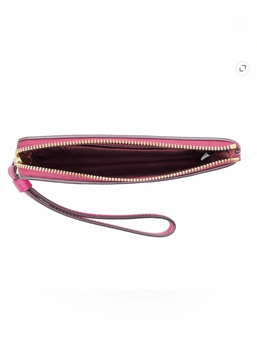 Coach Pink Crossgrain Leather Corner Zip Wristlet Wallet Hot Bright Pink
